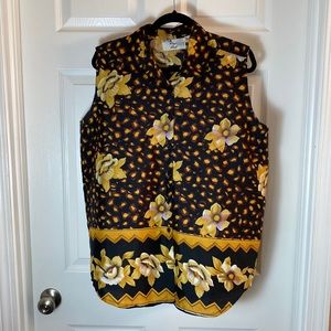 Vintage Women’s Top Floral Print Cotton Zone Size Large Sleeveless